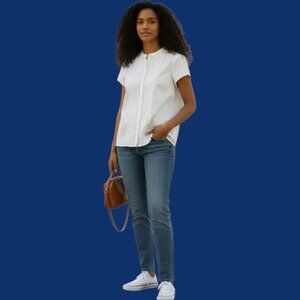 DKNY Pure White Short Sleeve Pintuck Blouse White Size 10